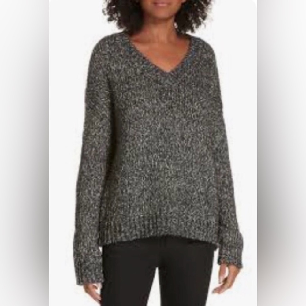 Theory V-Neck Knitted Wool Blend Grey Sweater - M